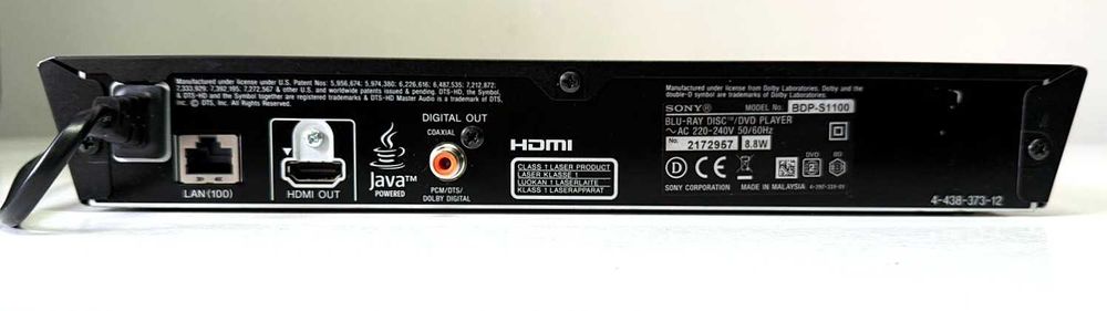 Sony BDP S 1100 BD player 5.1 filme 3D USB LAN coaxial pt receiver muzica