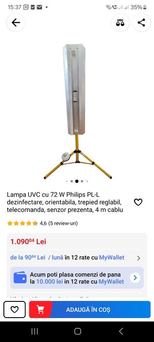 Lampa UVC cu 72 W Philips PL-L dezinfectare, orientabila, trepied regl