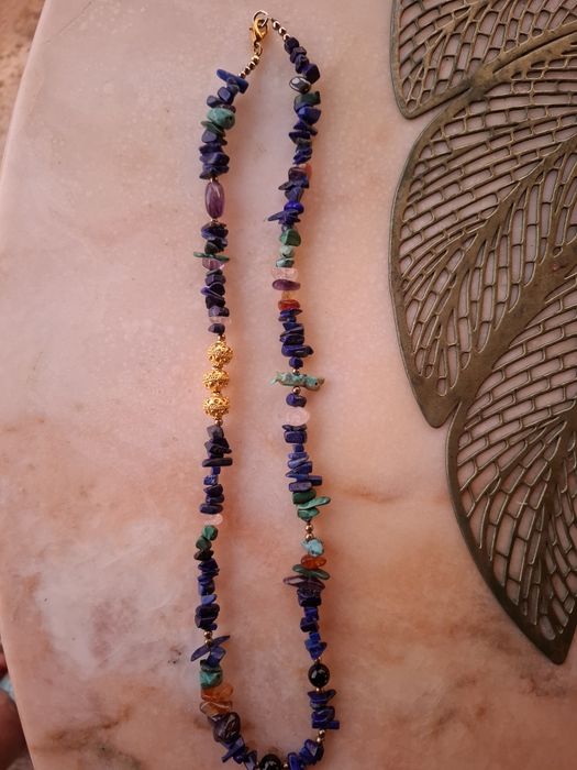 Colier lapis lazuli antik statement cu lungimea de 60 cm
