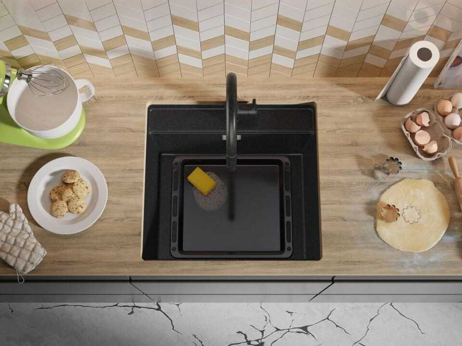 Графит кухненска мивка за вграждане под плот Берген 60 Low 560x530 мм