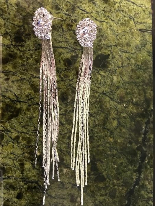 Нови дълги блестящи официални обеци обици сребърни