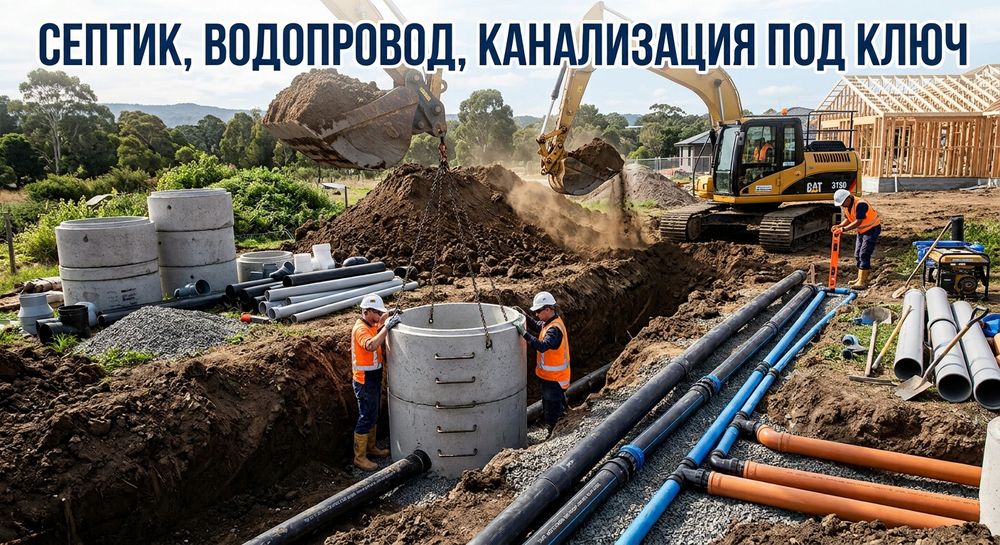 Септик под ключ Канализация Водопровод Пайка труб Копка ЖБИ Кольца