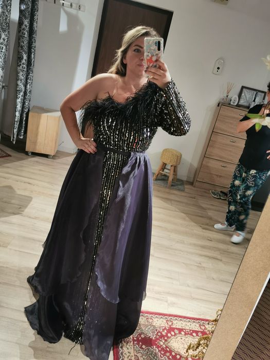 Fusta/trena detasabila din organza - gri antracit