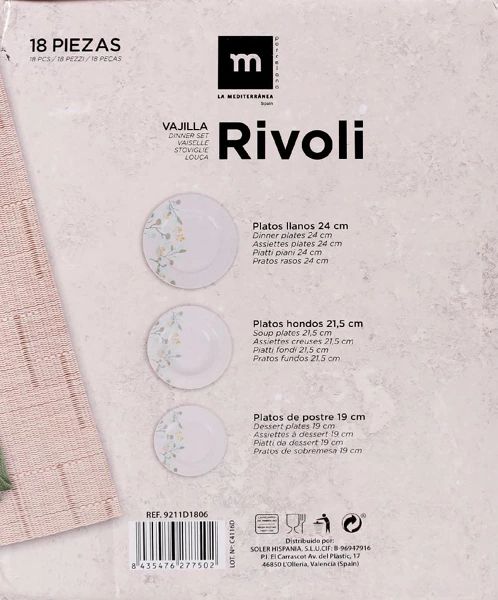 Set vesela 18 piese, rotund, portelan  stil mediteranean, Culoare Alb