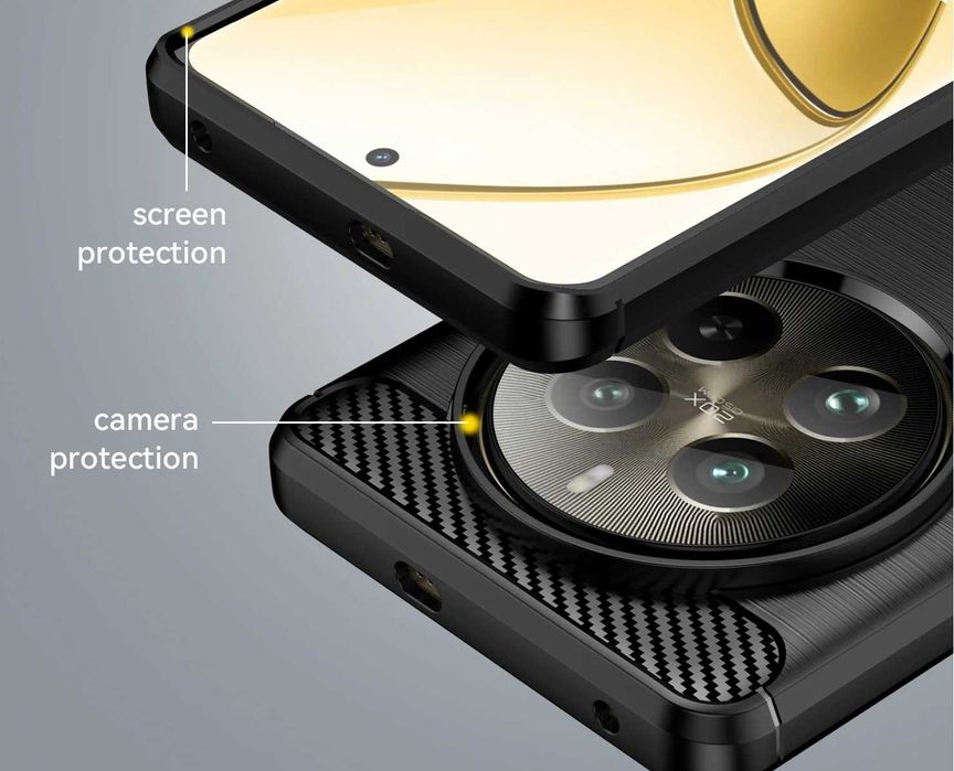 Realme 12 5G / 12X / 12 Pro - Удароустойчив Кейс Гръб CARBON