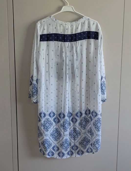 Rochie tunică / cămașă lungă boho H&M, alb-albastru, mărimea 40/42