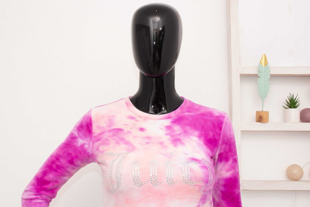 Juicy Couture Дамска рокля плюшена розова тай дай Лого XXS