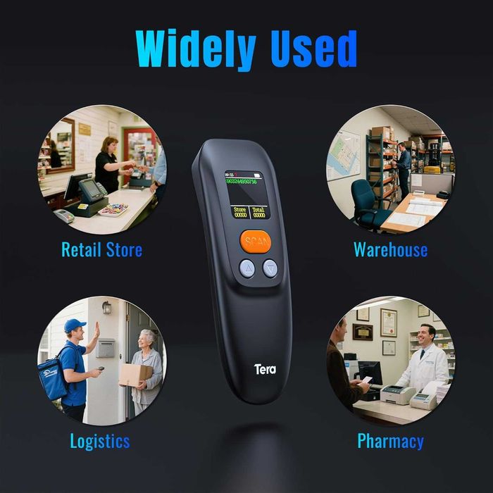 Мини безжичен скенер за баркодове Tera 1600, 1.4" екран, 1200 mAh