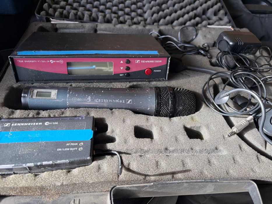 Безжичен микрофони Sennheiser- комплект дръжка, хедсет, брошка