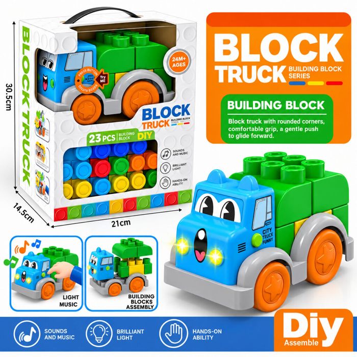 Детски конструктор Block Truck с камион, 23 части, музика, звукови и с