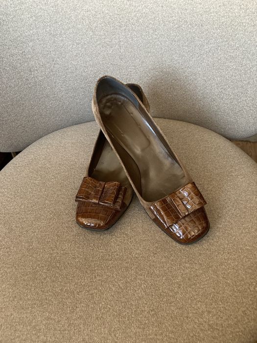 Pantofi dama din piele maro, 38, cu funda