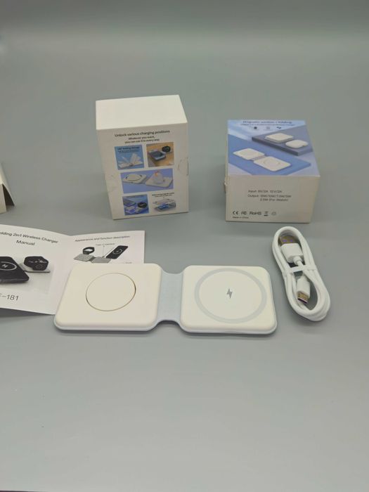 Сгъваемо 2-в-1 безжично зарядно с магнит (MagSafe тип) за Apple, 15W