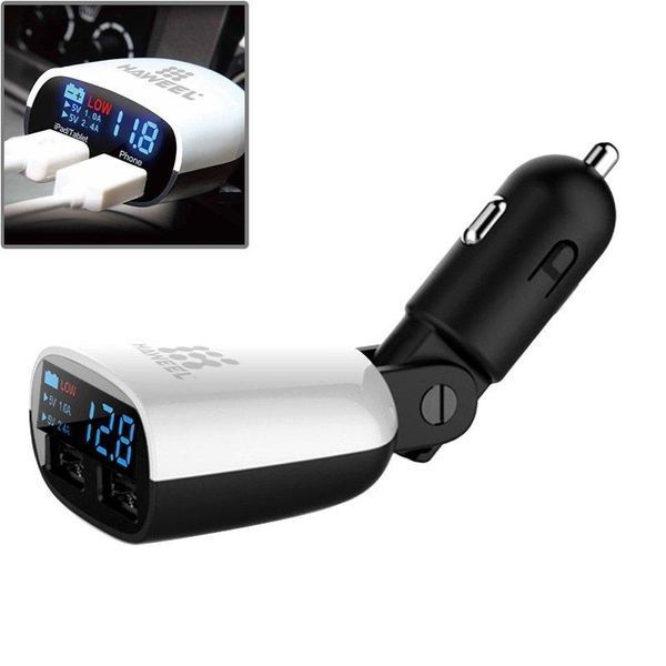 Зарядно за запалка HAWEEL 3.4A двоен USB порт LED дисплей с въртяща се