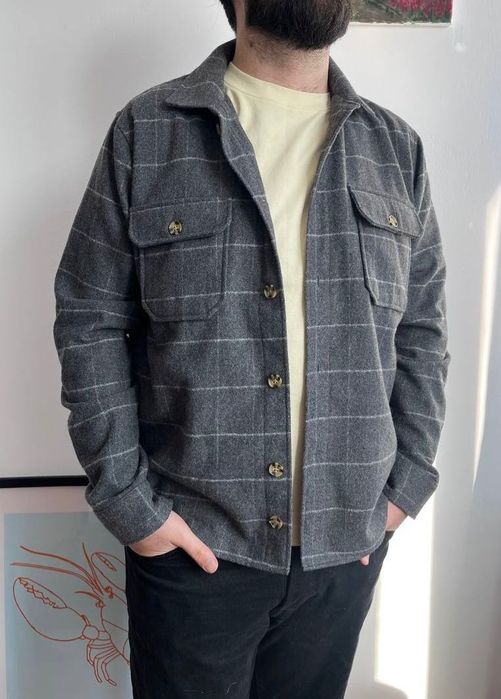 Lawrence Grey New York вълнена риза-яке – каре, сиво, мъжко