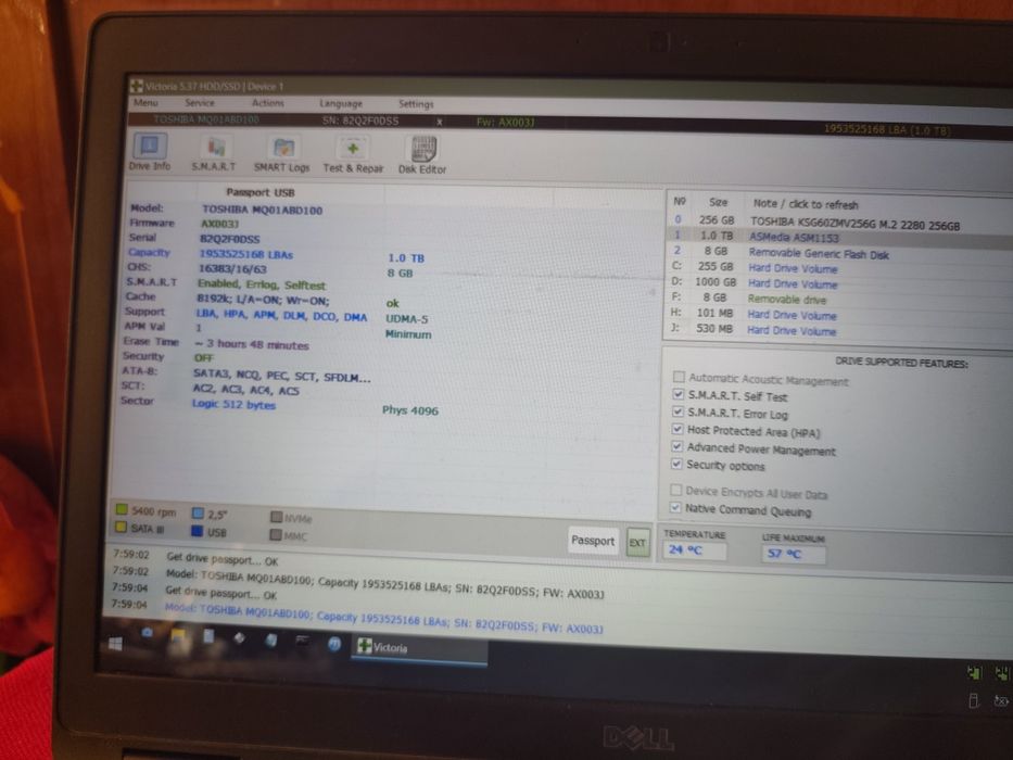 Hard-disk laptop Toshiba 1 tb 100%