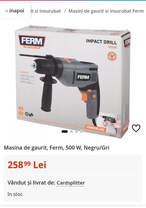 Bormașina de găurit cu impact FERM Powerline Impact Drill 500W