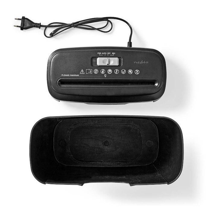 Шредер за хартия NEDIS, A4, 10l, 190W, 2.5m/min, ABS, Черен