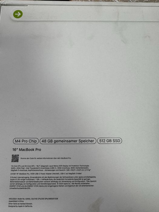 Apple MacBook Pro 16 2024 M4 Pro 512GB 48GB Ram SIGILAT