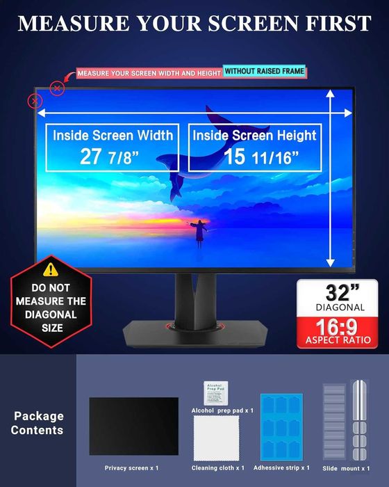 PYS 32-инчов екран за поверителност за 16:9 широкоекранен монитор