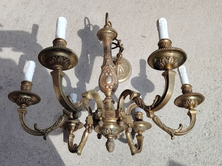 Superb candelabru antic in stilul francez Louis din bronz masiv cu 6