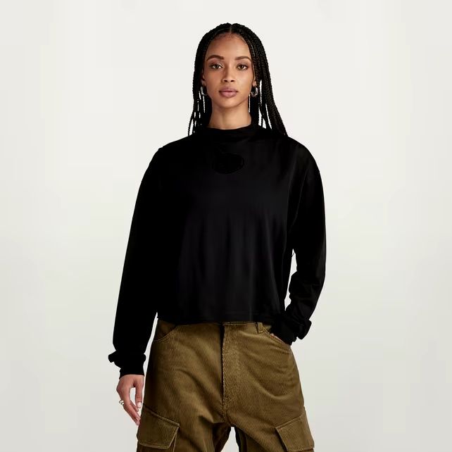 G-STAR RAW оригинална блуза S черна памучна дълъг ръкав G-STAR RAW Mock GR Loose Long Sleeve