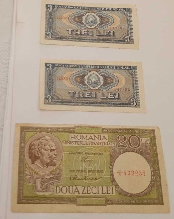 Vand bancnota 3 Lei 1966 RSR si bacnota 20 Lei 1947