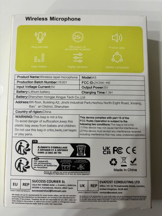 Microfon Lavalier Wireless Yejata K6, set 2, 40 ore autonomie, lightni