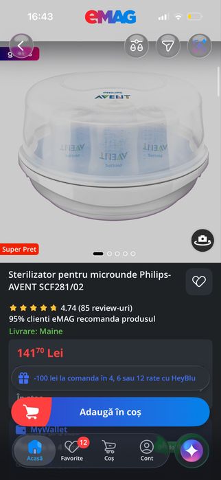 Sterilizator Philips Avent biberoane pentru microunde