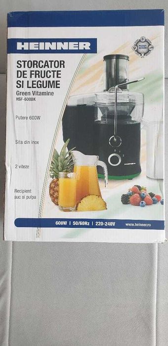 Storcator de fructe si legume Heinner HSF-600BK, 600 W