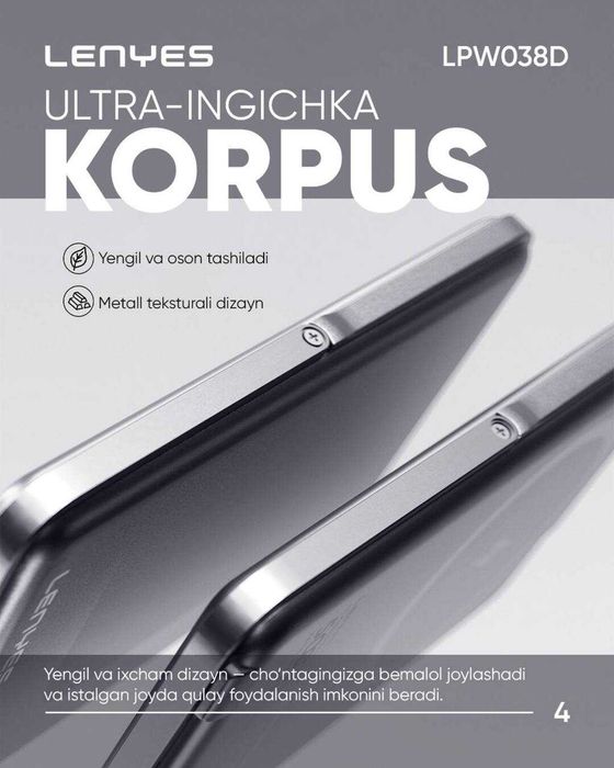 Lenyes PW038D Magnitli Powerbank / Besprovodnoy poverbank (Yangi)