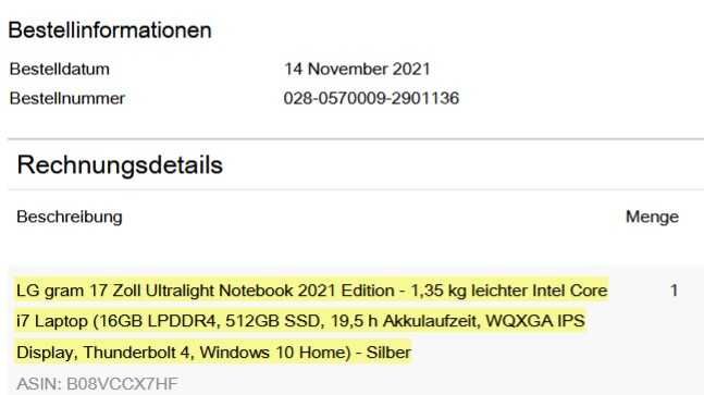 Laptop LG Gram 17” I7 1,35 kg