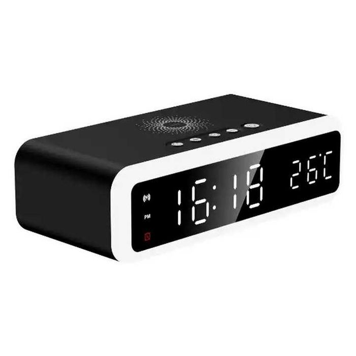 Ceas cu alarma digital, Lumina ambientala, Incarcare wireless, Negru