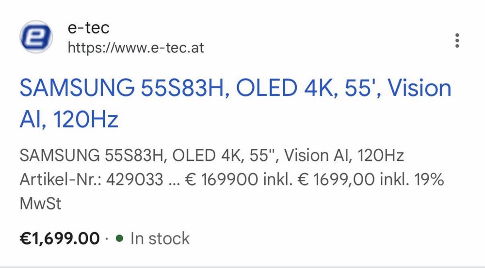 Televizor tv samsung oled 4k ultra hd 55” qe55s83h model nou sigilat 2026 vision ai