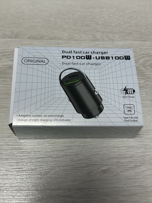 Incarcator auto bricheta, 100W, 1 x USB, 1 x USB Tip C