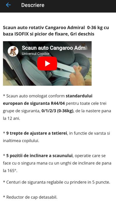 Scaun auto rotativ Cangaroo Admiral