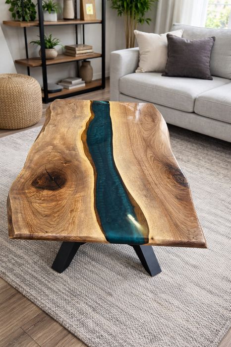 Налична холна маса от масивно дърво орех и епоксидна смола