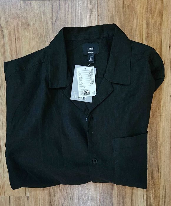 Мъжка риза с къс ръкав H&M черна