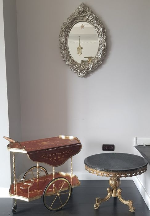 Măsuță/Gheridon  veche din bronz cu blat din marmură