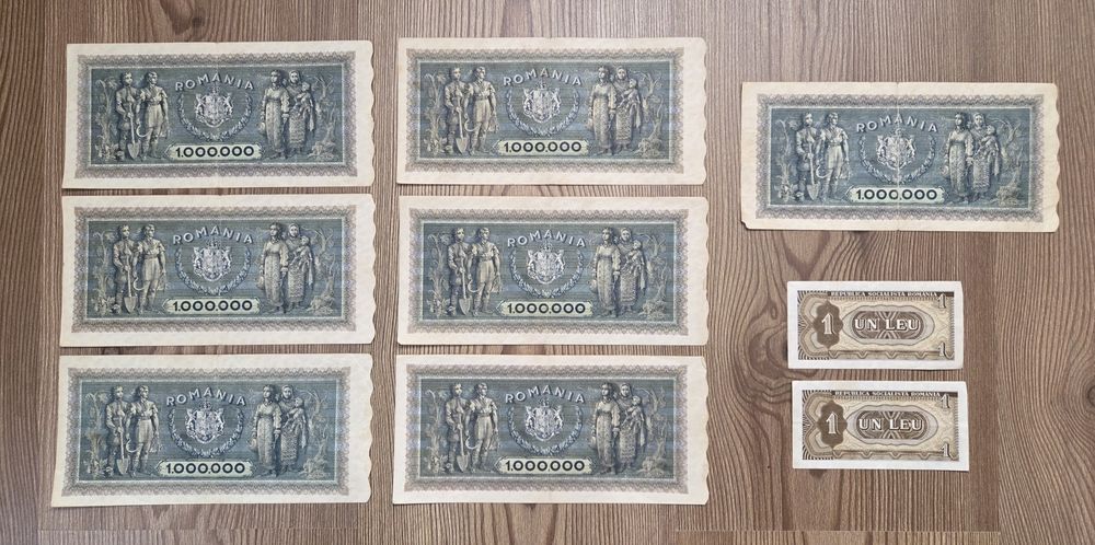 Bancnota 1000000 lei 1947 / 1 leu 1966 RSR