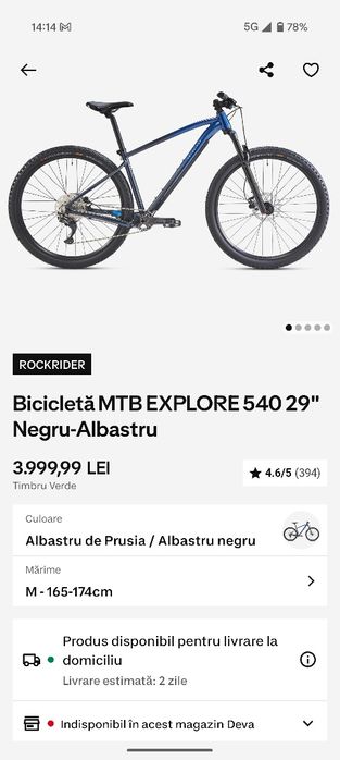 Bicicletă MTB Rockrider Explore 540 29” – aproape nouă, foarte puțin folosită
