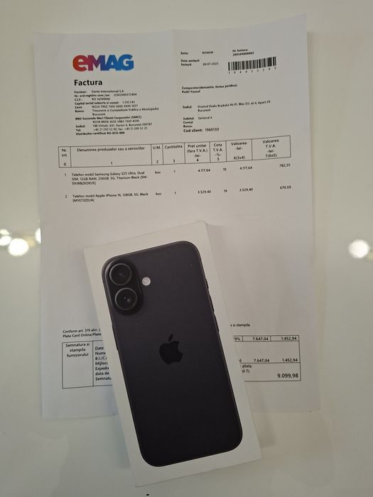 Iphone 16 5G Black 128Gb NOU Sigilat Factură GARANȚIE