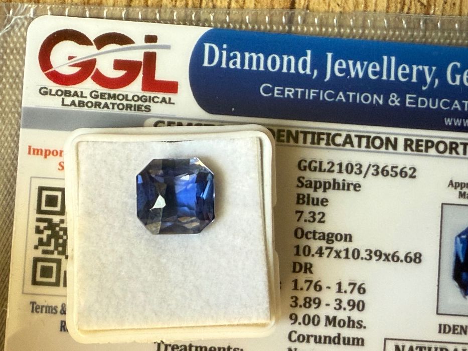 Сапфир - 7.32 КАРАТА + Сертификат