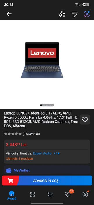Lenovo ideapad 3 17ALC6, 17,3", AMD RYZEN 5 5500U,8 gb,512 gb,ca nou