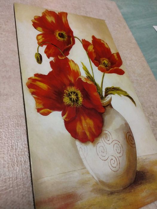 Винтидж пано с червени цветя от Италия