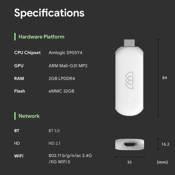 Homatics 4K Android 12 Smart TV Stick Google Certified 2+32Gb WiFi BT5