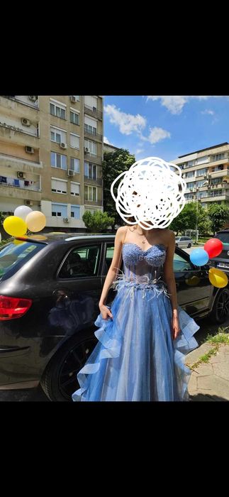 Бална Рокля ,в син цвят, уникален модел!