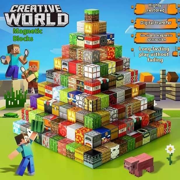 Комплект 60 броя Магнитни Кубчета Майнкрафт Minecraft Magnetic Blocks