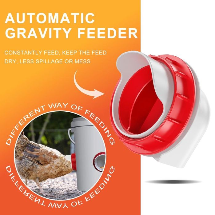 Hrănitoare pentru pui fără risipă, sistem cu gravitație pentru găleți