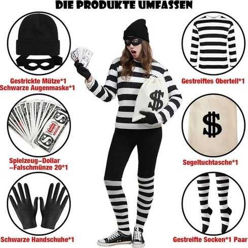 Костюм на крадец за възрастни от 7 части, карнавален костюм