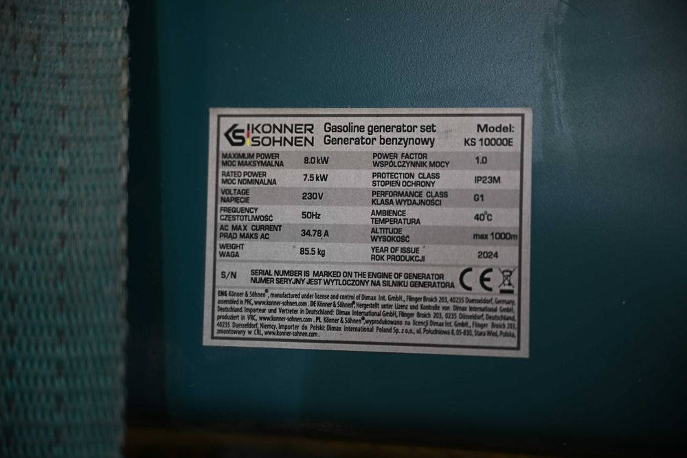 generator profesional pe benzină Könner & Söhnen, model KS 10000E zero ore. nou